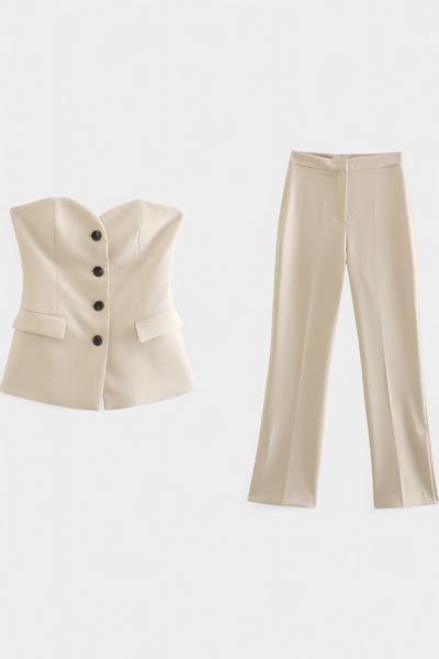 Conjunto Carmen Relajado sin Mangas y Pierna Ancha