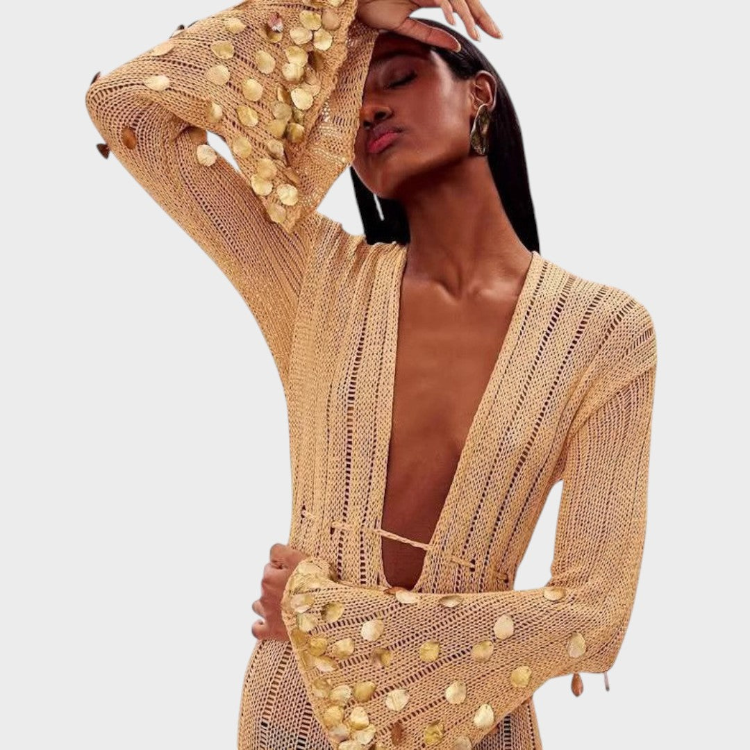 Capri | Elegante Vestido Largo de Crochet Con Detalles Brillantes