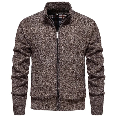 Cárdigan de felpa gruesa Jean para otoño e invierno, con cierre de cremallera trenzada, ideal para un estilo casual y acogedor.