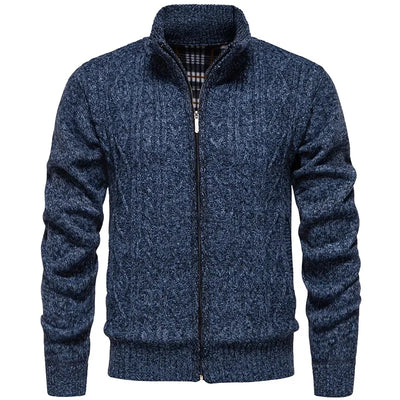Cárdigan de felpa gruesa Jean para otoño e invierno, con cierre de cremallera trenzada, ideal para un estilo casual y acogedor.