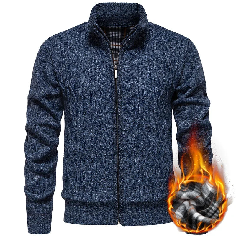 Cárdigan de felpa gruesa Jean para otoño e invierno, con cierre de cremallera trenzada, ideal para un estilo casual y acogedor.