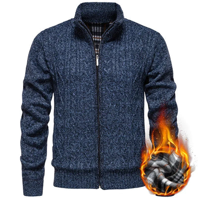 Cárdigan de felpa gruesa Jean para otoño e invierno, con cierre de cremallera trenzada, ideal para un estilo casual y acogedor.