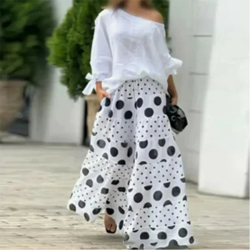 Conjunto Casual de Dos Piezas con Top Off-Shoulder y Culottes para Mujeres