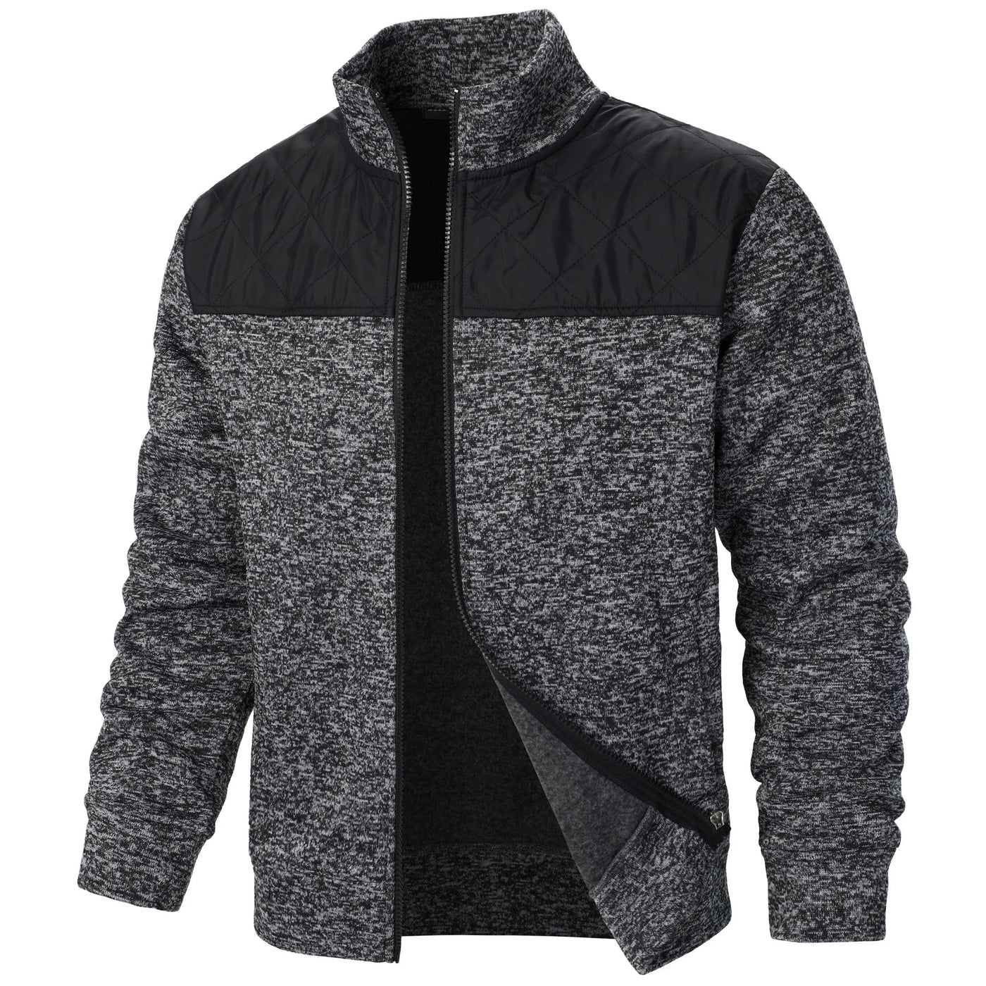 Henri – Abrigo de Punto Rayado con Cuello Alto y Cierre de Cremallera