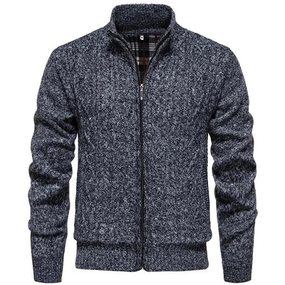 Cárdigan de felpa gruesa Jean para otoño e invierno, con cierre de cremallera trenzada, ideal para un estilo casual y acogedor.