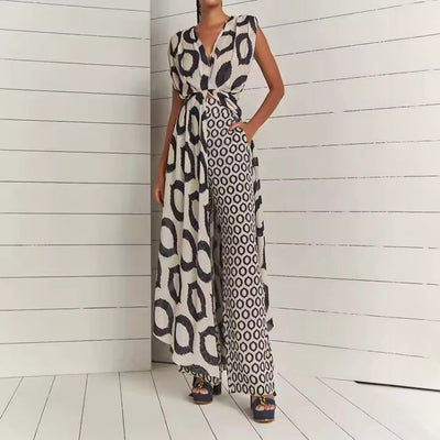 Conjunto Boho Chic con Kimono Largo y Pantalones – Estampado Étnico y Corte Fluido