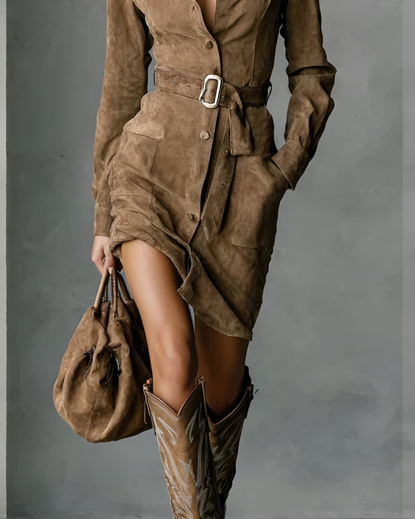 Beatriz | Vestido Midi de Gamuza – Elegancia Natural que Atrae Miradas