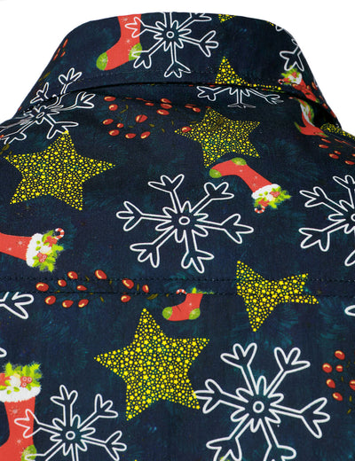 Camisa de manga larga para hombre de algodón con estampado navideño para vacaciones