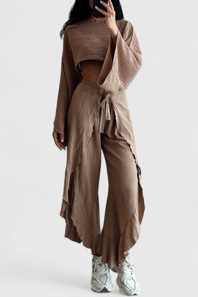 Conjunto Elsie Fluido con Kimono y Pantalón Cruzado