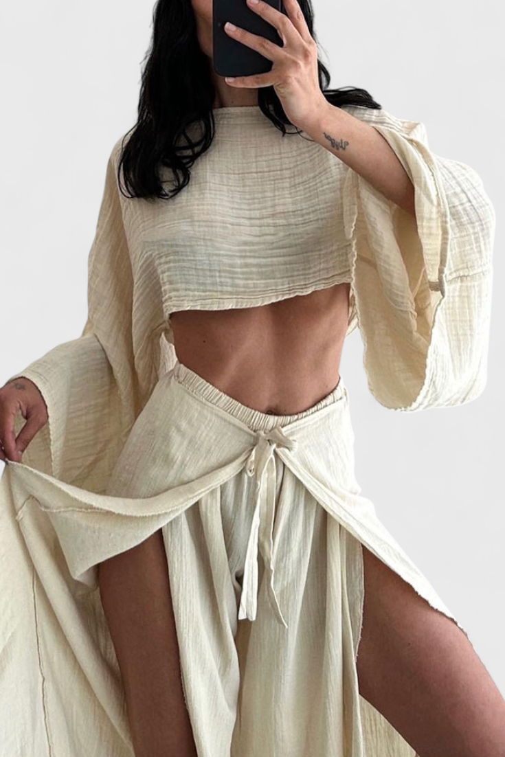 Conjunto Elsie Fluido con Kimono y Pantalón Cruzado