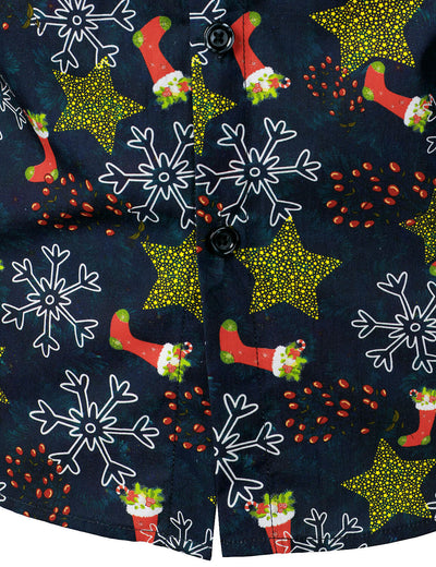 Camisa de manga larga para hombre de algodón con estampado navideño para vacaciones