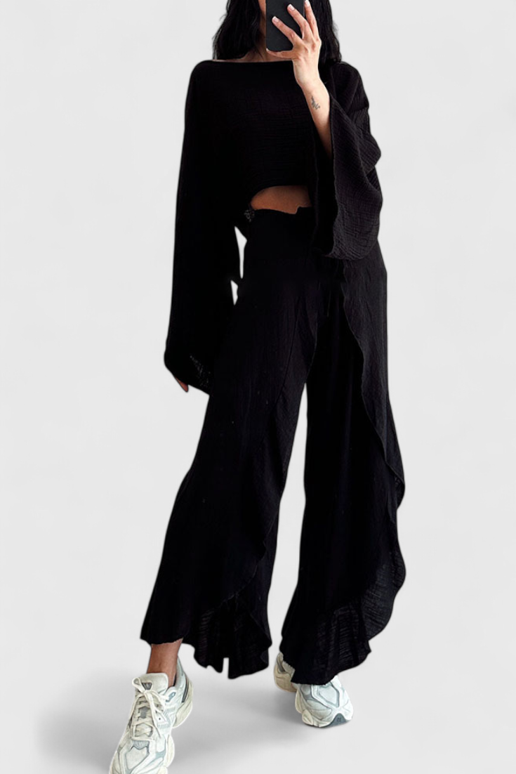 Conjunto Elsie Fluido con Kimono y Pantalón Cruzado