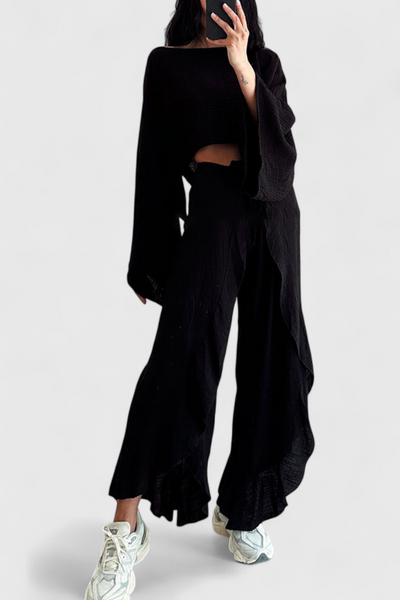 Conjunto Elsie Fluido con Kimono y Pantalón Cruzado