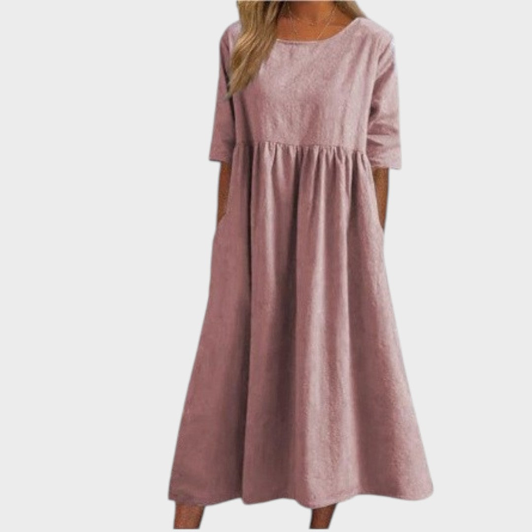 Lucia | Vestido de algodón con cuello redondo y detalle en la cintura