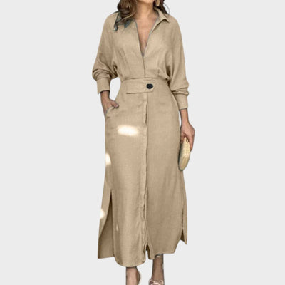 Jeanette | Vestido Largo de Lino Con Escote En V