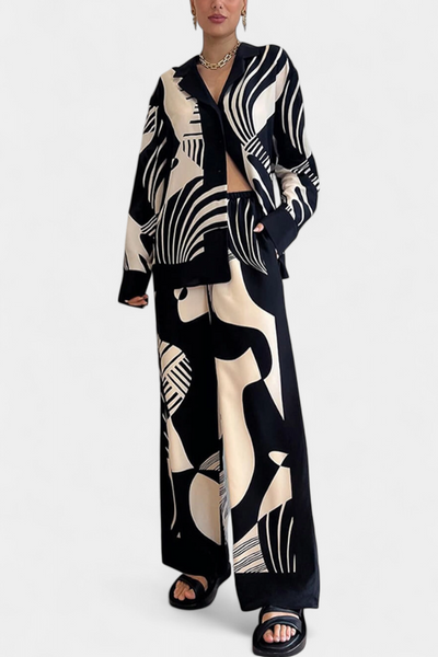 Conjunto Basilisa de Pierna Ancha con Estampado de Grafiti