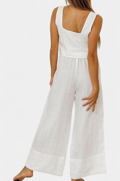 Pascuala | Conjunto de Lino de Dos Piezas con Blusa sin Mangas y Pantalón Fluido