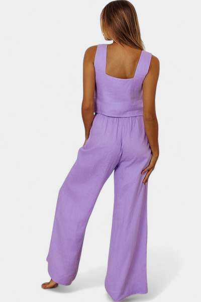 Pascuala | Conjunto de Lino de Dos Piezas con Blusa sin Mangas y Pantalón Fluido