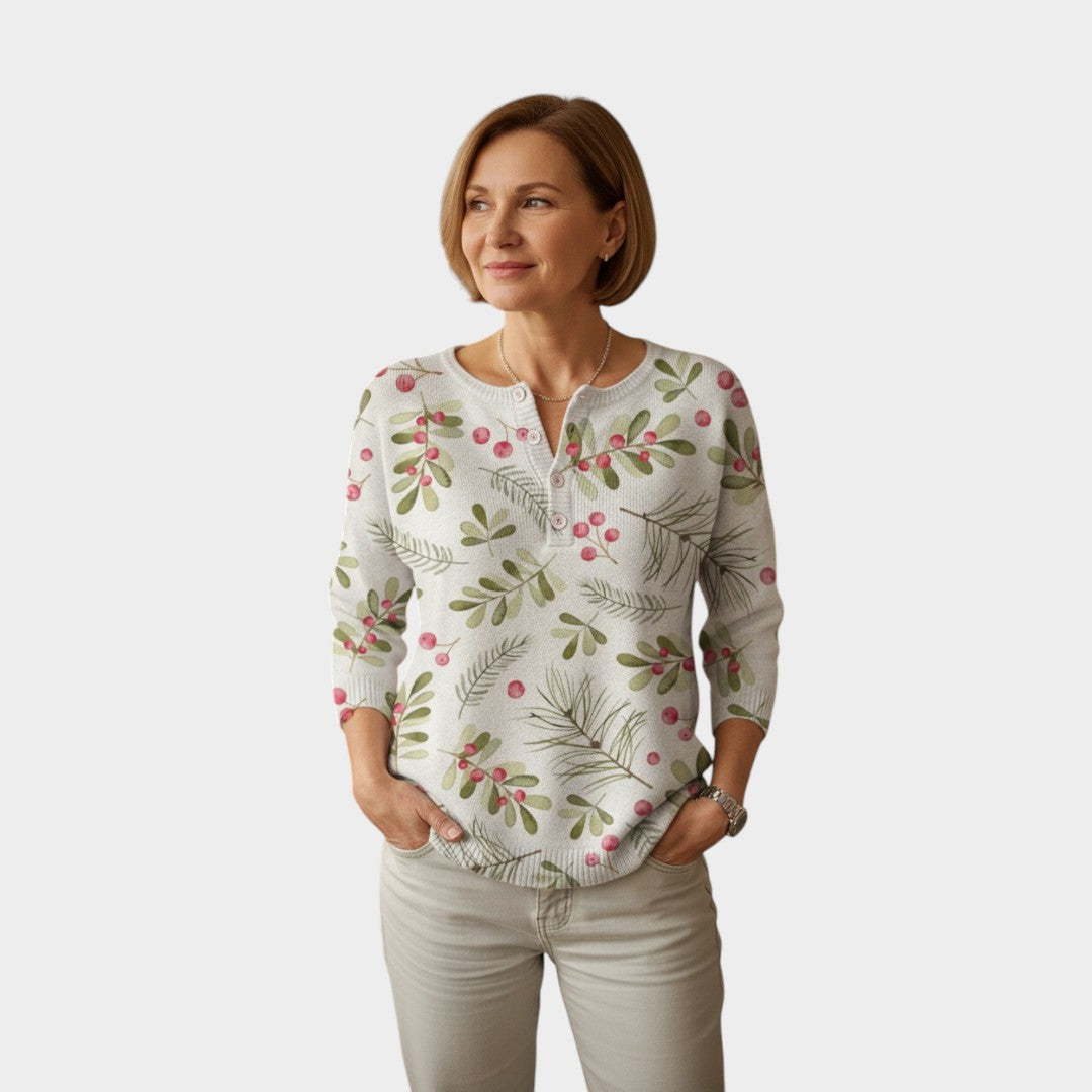 Evelyn | Suéter Navideño con Pinos y Bayas